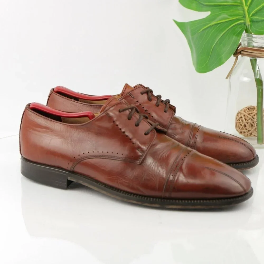 VTG Stanley Blacker Mens Oxford  Size 11.5 Red Leather Italy Handmade Dress Shoe - Picture 3 of 12
